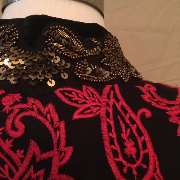 Chico’s Collectibles Red Black Embroidered Jacket - Picture 5 of 8
